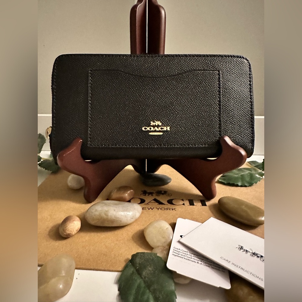 Coach Black Leather Clutch with Gold Logo
